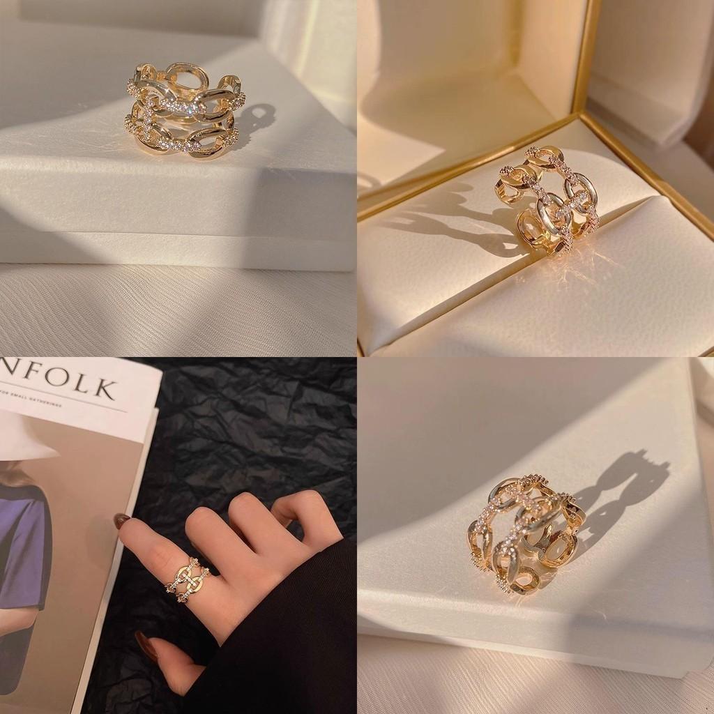 Elegant Adjustable Copper Ring With Geometric Design And Sparkling Zirconia For Women