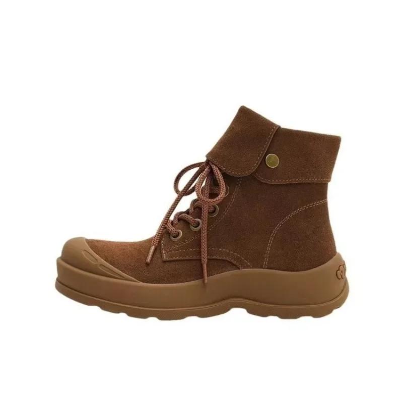 Мода 2024 года, модная обувь, женские ботинки на шнуровке, женские зимние ботинки с круглым носком, замшевые, однотонные, короткие, на низком каблуке, женские ботинки Zapatos De Mujer