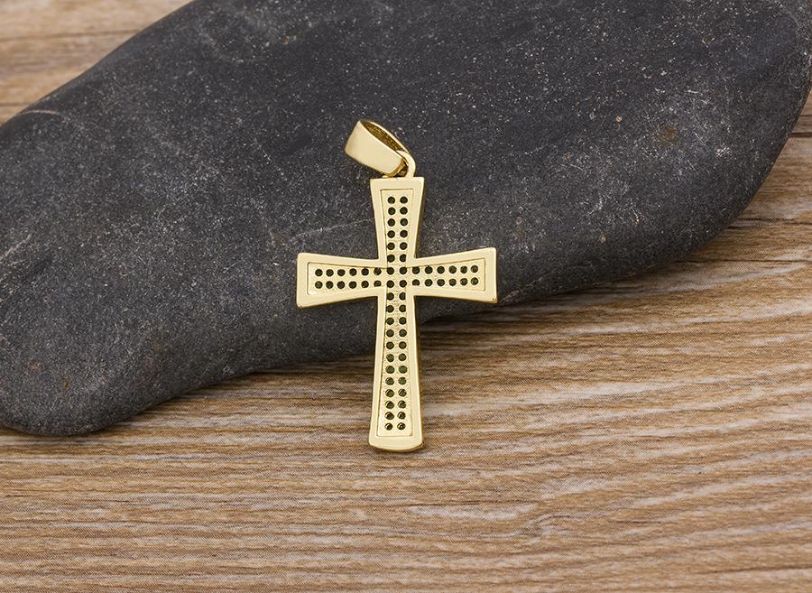 Nidin New Design Cross Blue Crystal Pendant Chain Necklace Copper Cubic Zircon Choker 4 Colors Choice Religion Jewelry Gifts