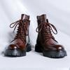 Повседневная кожаная мужская обувь хайтопы, толстая подошва, мужские мотоботы на шнуровке, однотонные полусапоги до середины икры, ботильоны, теплая плюшевая меховая обувь