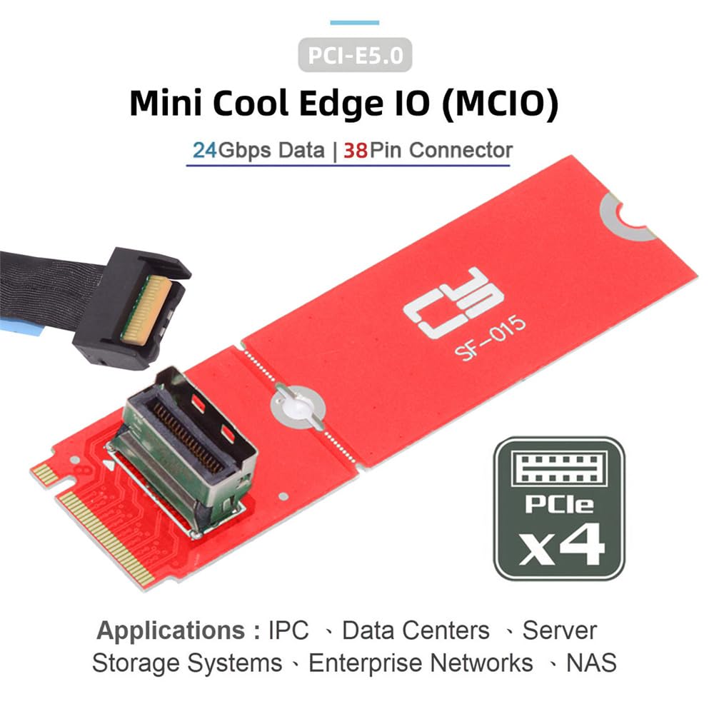 Xiwai To MCIO Female Mini Cool Edge IO Host Adapter Conversion Expansion Board for PCIe Nvme SSD 2280 2230 Converter Card PCI-E 5.0 4.0 M.2 M-Key