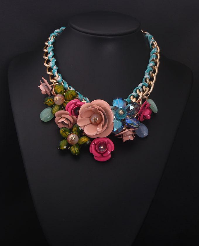 Синие кристаллы, драгоценные камни, цветы и другие многослойные плетеные короткие ожерелья на ключицу, женские украшения