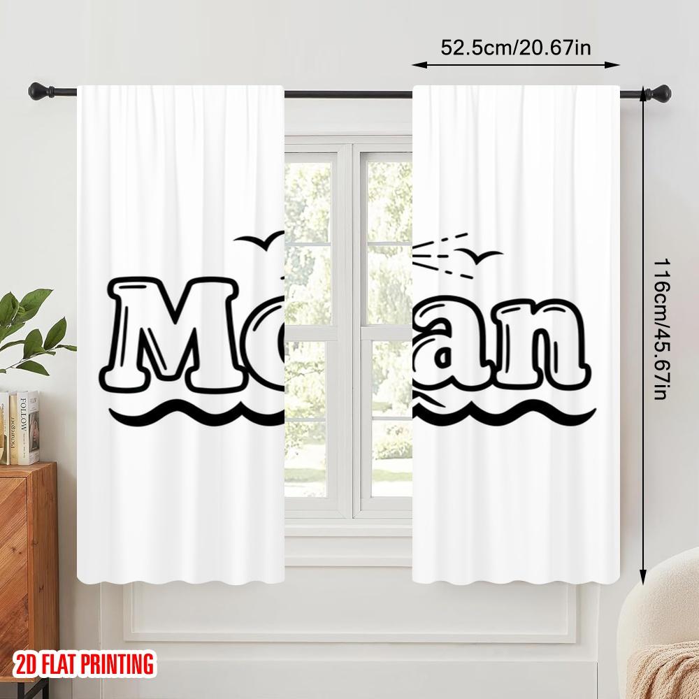 2 шт. Шторы с 2D плоской печатью Маяк Моан Птицы Волны Полиэстер Без электричества 0 Идеально для прихожей комнаты вечеринок