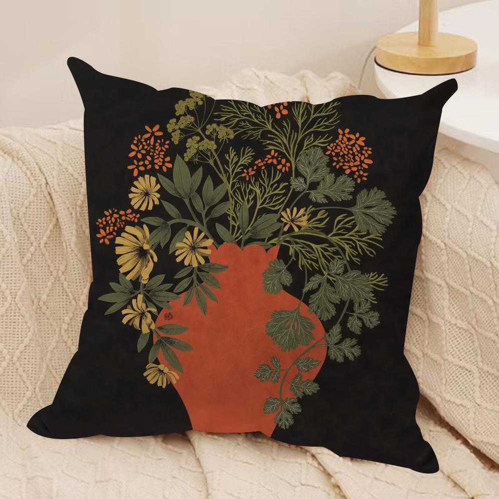Vintage Vase Print Cushion Cover Pillowcase Ultra Soft Skin Friendly Fabric Cloud Like Comfort Concealed Zipper