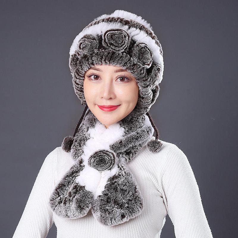 Fur Hat Female Winter Rex Rabbit Hair Middle Old Lady Warm Grandma Hat Mother Hat Old Man Hat Hair Scarf