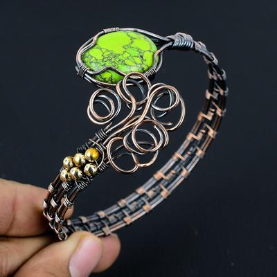 Браслет из зеленой бирюзы, Ювелирные изделия из драгоценных камней, обернутые медной проволокой 999 пробы, Браслет ручной работы ко Дню матери