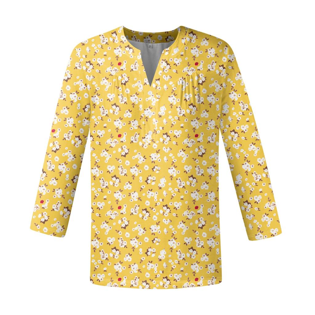 Женская мода повседневный топ с длинным рукавом и круглым вырезом с цветочным принтом