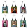 Cat Cute Print Casual Shoulder Bag Women Shopping Reusable Handbag Large Capacity Canvas Travel School Beach Tote Bags