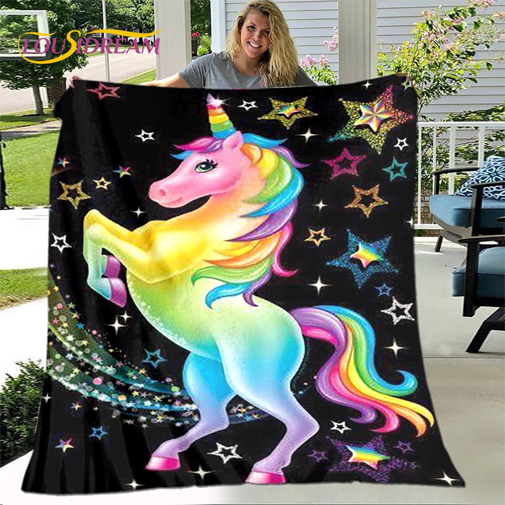 Cartoon Cute Unicorn Blanket,Flannel Blanket Throw Blanket,Children's Warm Blanket for Living Room Bedroom Beds Sofa Travel Gift