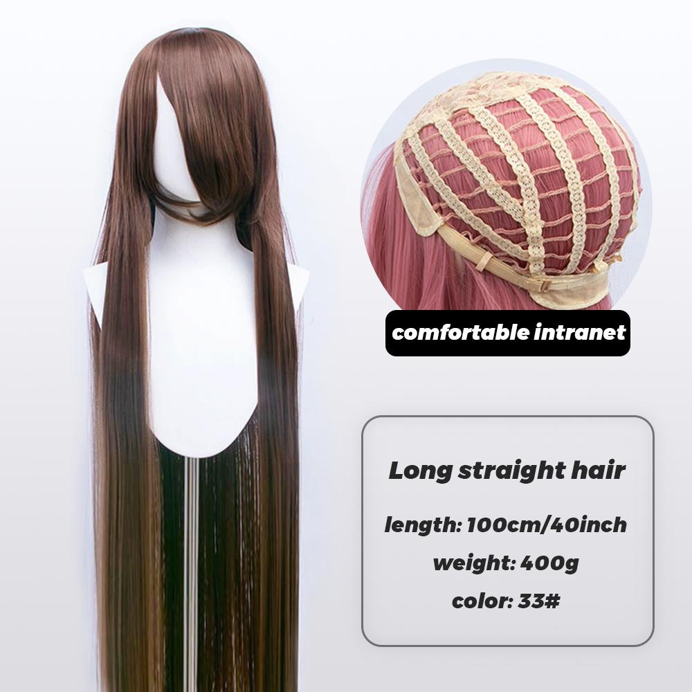 100cm Long Synthetic Cosplay Anime Wig Blonde Blue Red Pink Purple Hair For Party With Bangs Cosplay Wigs For Women