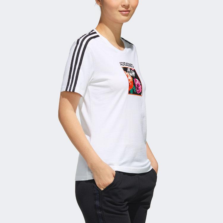 Adidas Neo Casual Sports Striped Print Straight T-Shirt Women Tops White FP7322