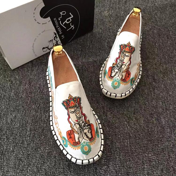 Ethnic Style Embroidery Old Beijing Cloth Shoes Men'S Breathable Cloth Shoes Beef Tendon Sole Handmade Canvas Shoes Non-Slip Doudou Shoes