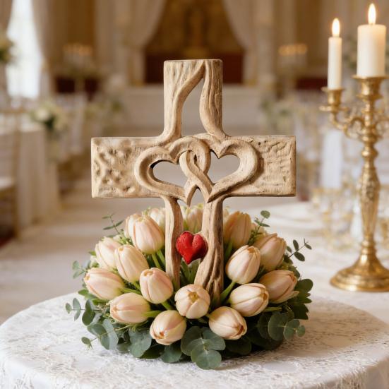 Intertwined Hearts Wall Sculpture Ornament Double Hearts Wall Hanging Religious Decoration Rustic Wooden Hand-Carved Hollow Hearts Wall Decor