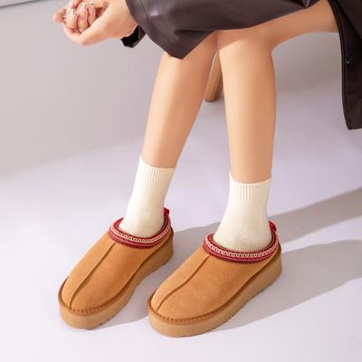 Женские зимние ботинки на толстой подошве, этнические зимние ботинки, шерстяные тапочки, новинка 2025 года, зимняя обувь из цельной овчины и шерсти