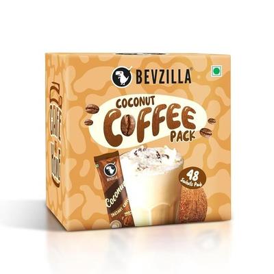 Bevzilla 48 пакетиков растворимого кофе (Кокос) - 96 грамм | На 48 чашек | Кофе Арабика | Легко носить с собой | Лучше всего для эспрессо, латте, капучино