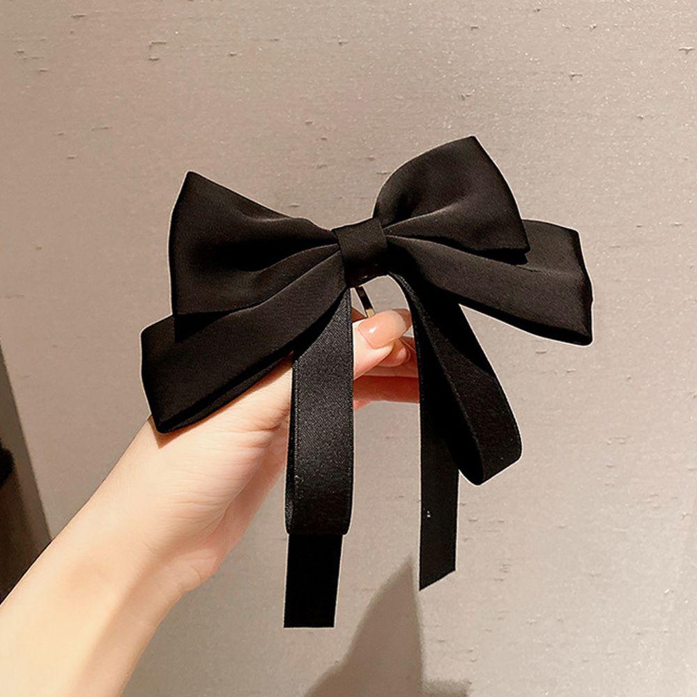 Vintage Bow Big Hair Hook Satin Women Hair Clips Hairpins Ponytail Holder Buckle Korean Barrettes