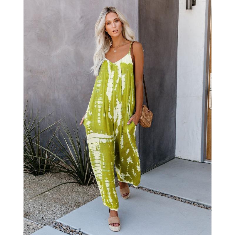 Женский сексуальный комбинезон с широкими штанинами и бретельками через шею