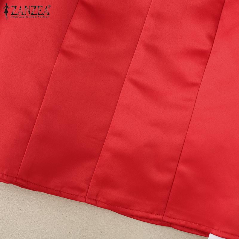 ZANZEA Женская повседневная однотонная блузка с v-образным вырезом и рукавами 3/4