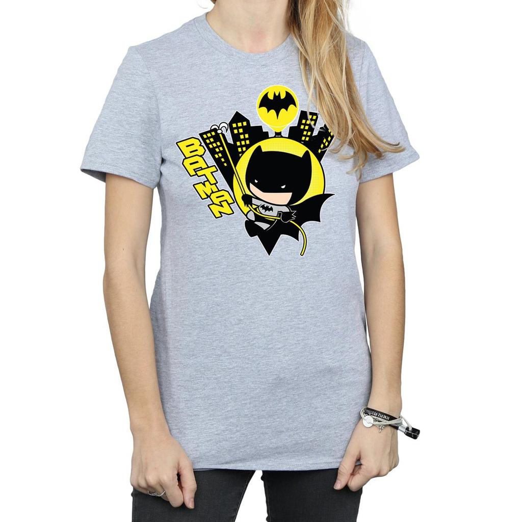 DC Comics Womens/Ladies Chibi Batman Swinging Cotton Boyfriend T-Shirt