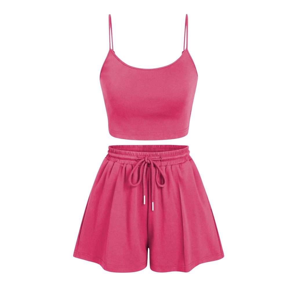 Женские комплекты из двух предметов, комплект с укороченным топом на бретельках и широкими шортами с U-образным вырезом