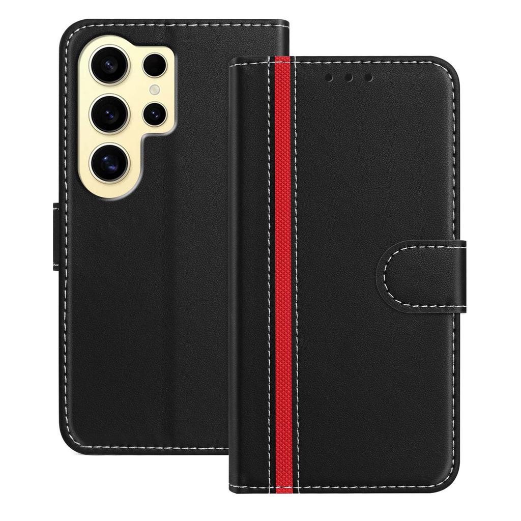 For Samsung Galaxy S24 Ultra Phone Cases Wallet Stand Color Splicing Leather Cover with Magnetic Clasp