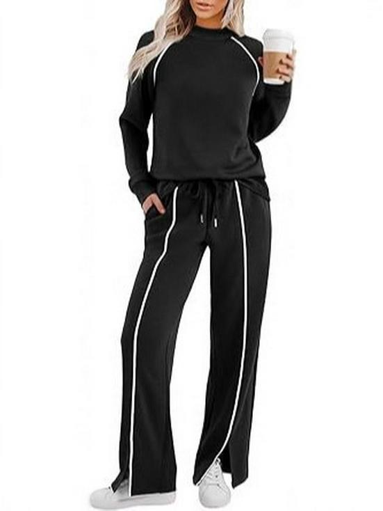 Женский комплект с круглым вырезом, длинными рукавами, эластичными брюками и свитшотом с разрезом