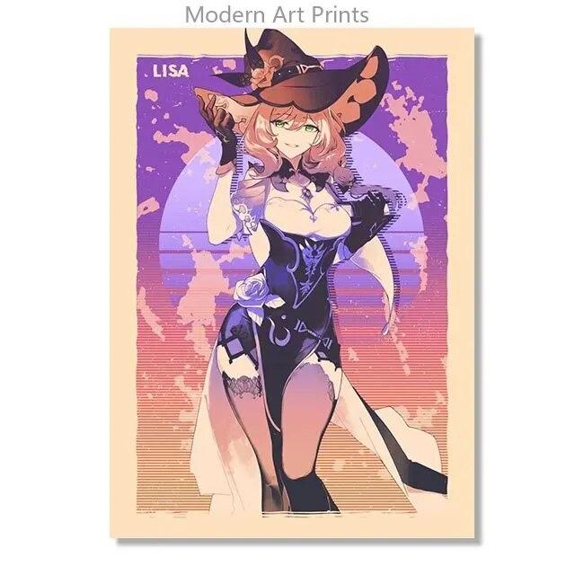 Ретро Genshin Impact Ganyu Hutao игровой плакат печать на холсте настенные аниме фотографии домашний декор комнаты без рамки