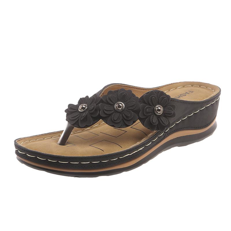 Fashion Fashion Flower Decor Wedge Flip Flops Women 2025 Summer Clip Toe Beach Slippers Woman Comfortable Non Slip Casual Slides Sandals