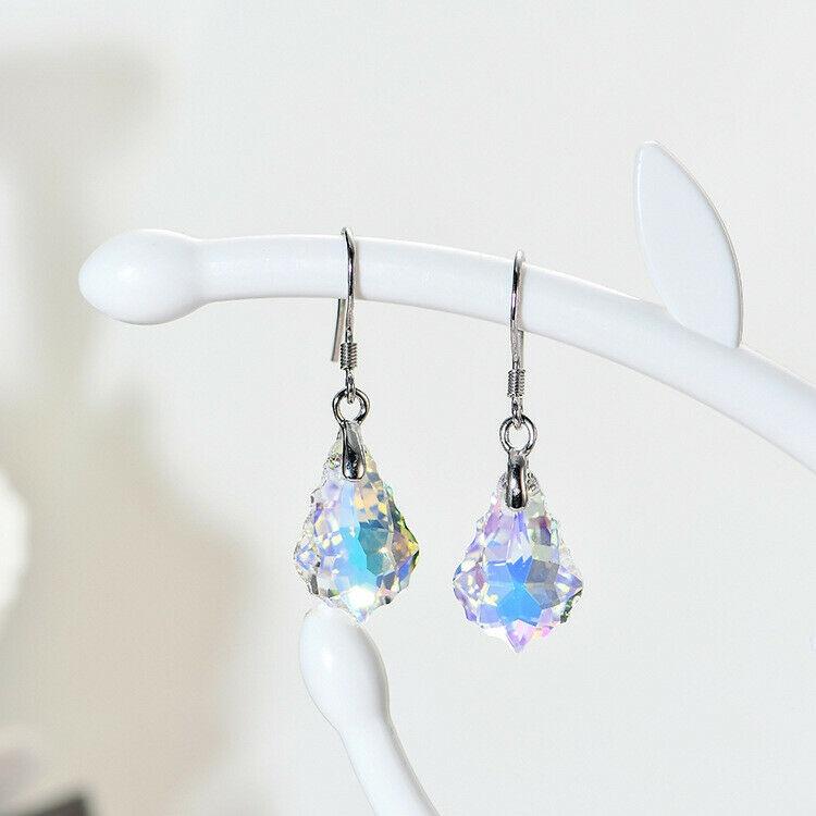 Женский комплект из серег и ожерелья с подвеской в виде капли воды из белого серебра и кристалла Ab