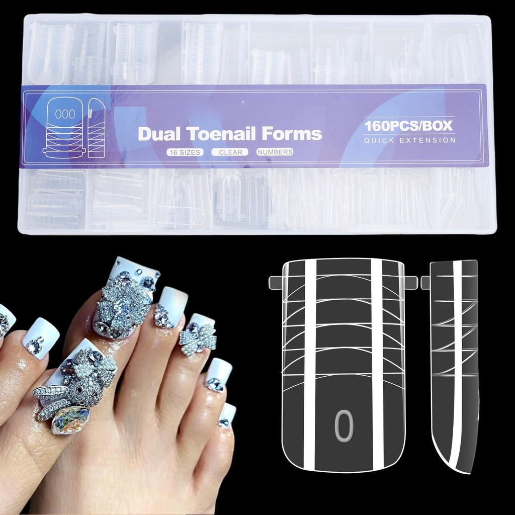 160 Pcs Toenail Forms Clear Toenail Extension Full Cover Tips with Accurate Markings for Manicure   At Home