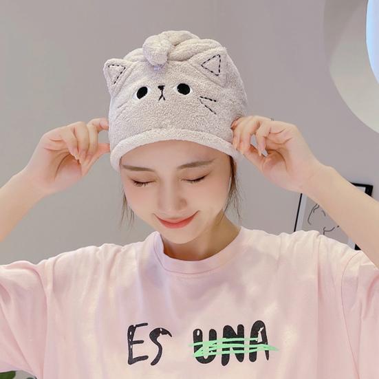Шапочка для сушки волос, очень мягкая, не линяет, коралловый флис, милая шапочка для душа с котенком, полотенце для сухих волос, гаджет для ванной комнаты, ежедневное использование