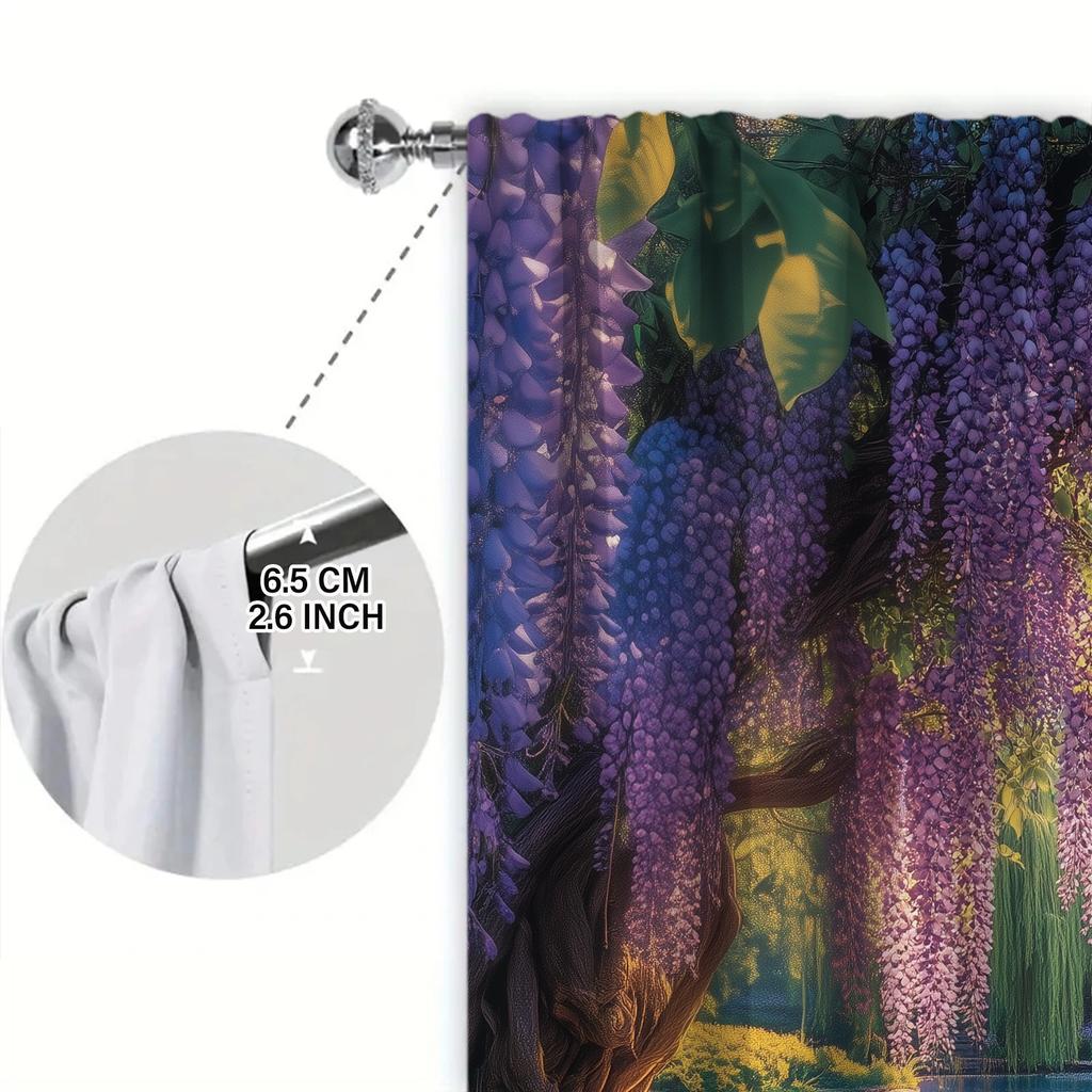 2pcs Painting of Wisteria Flowers Printed Curtain for Home Decor - Rod Pocket Window Treatment for Bedroom, Office, Kitchen