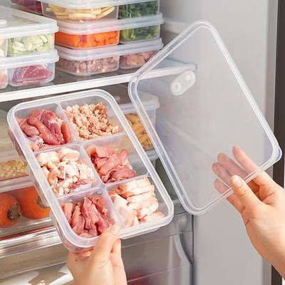  Контейнер для хранения продуктов в холодильнике на 4/6 отделений с крышкой, пластиковый, многоразовый, для кухни.