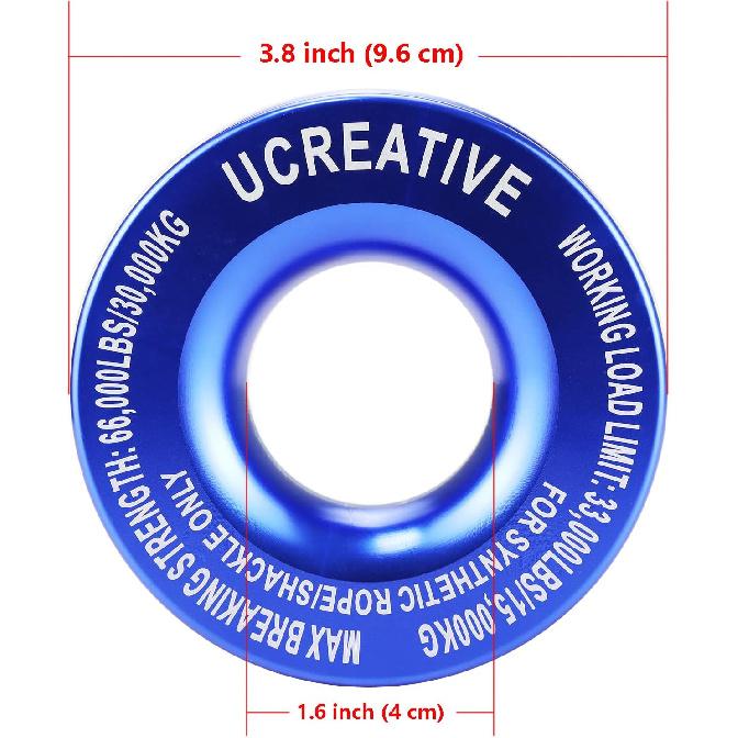 Ucreative Winch Snatch Recovery Ring 66,000 Lbs For Soft Shackle And Synthetic Rope For ATV UTV SUV Truck Off-Road Vehicle Recovery (Blue)