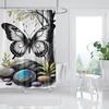 Дзен Пейзаж Шторки для душа Бабочка Серый Массажный камень Белый цветок Спа Пейзаж Занавеска для ванны Ткань Декор для ванной комнаты Набор Крючки