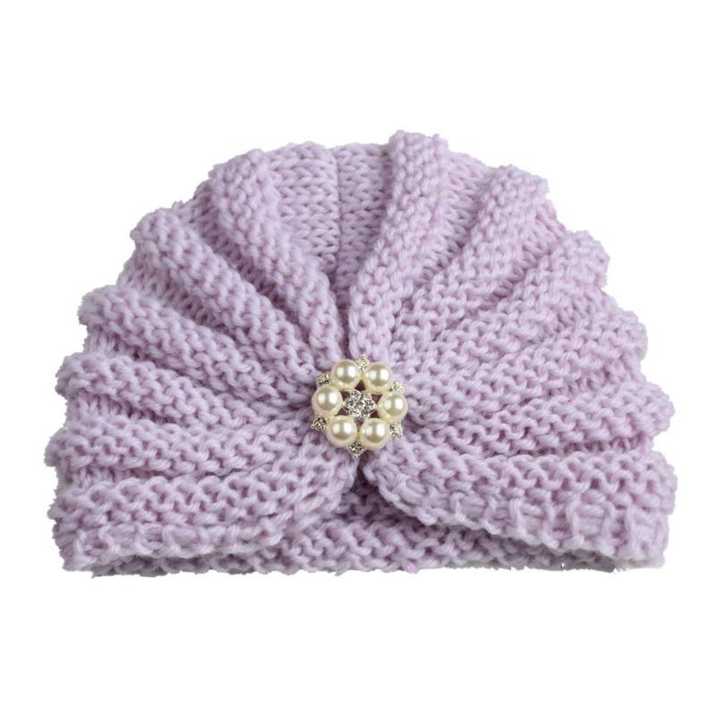New children's products winter, solid color with diamond baby wool hat, baby knitted thermal hat
