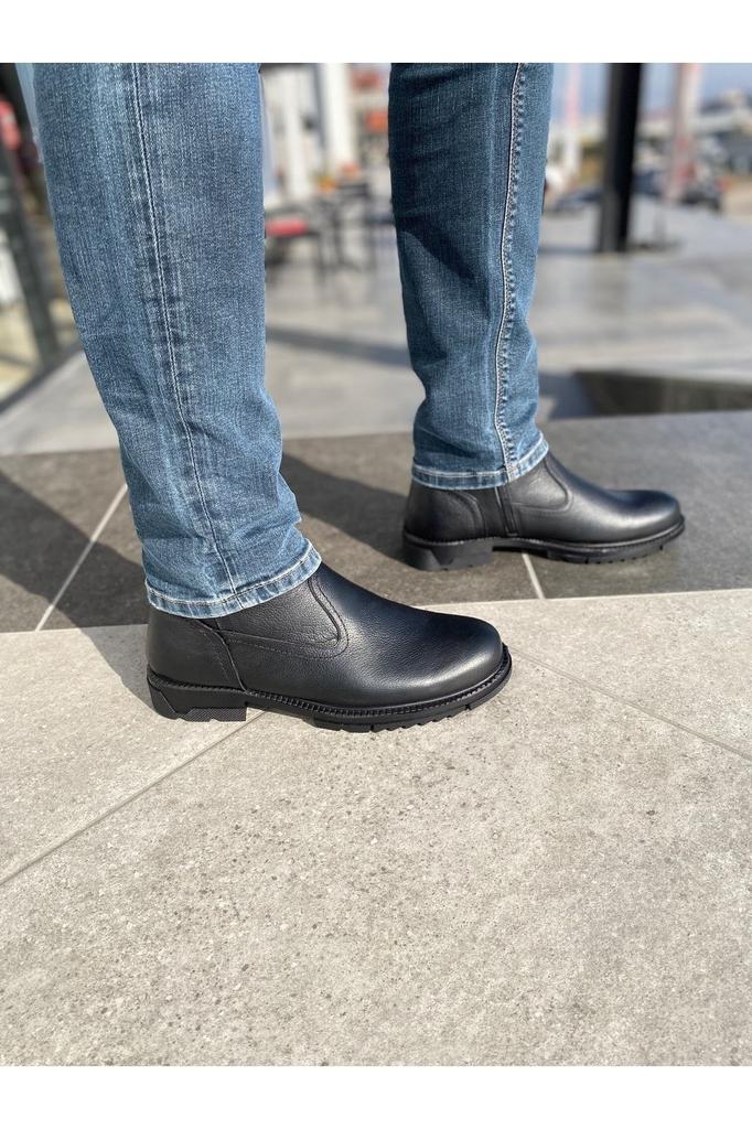 Men's Fashion Genuine Leather Flat Heeled Booties Furry Thermo Sole Boots Non-Slip Keeps Warm Water Resistant Ata Boots Shoes