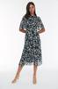 Women's Style Dress Navy Blue Floral Patterned A-Line Lined Midi Woven Dress
