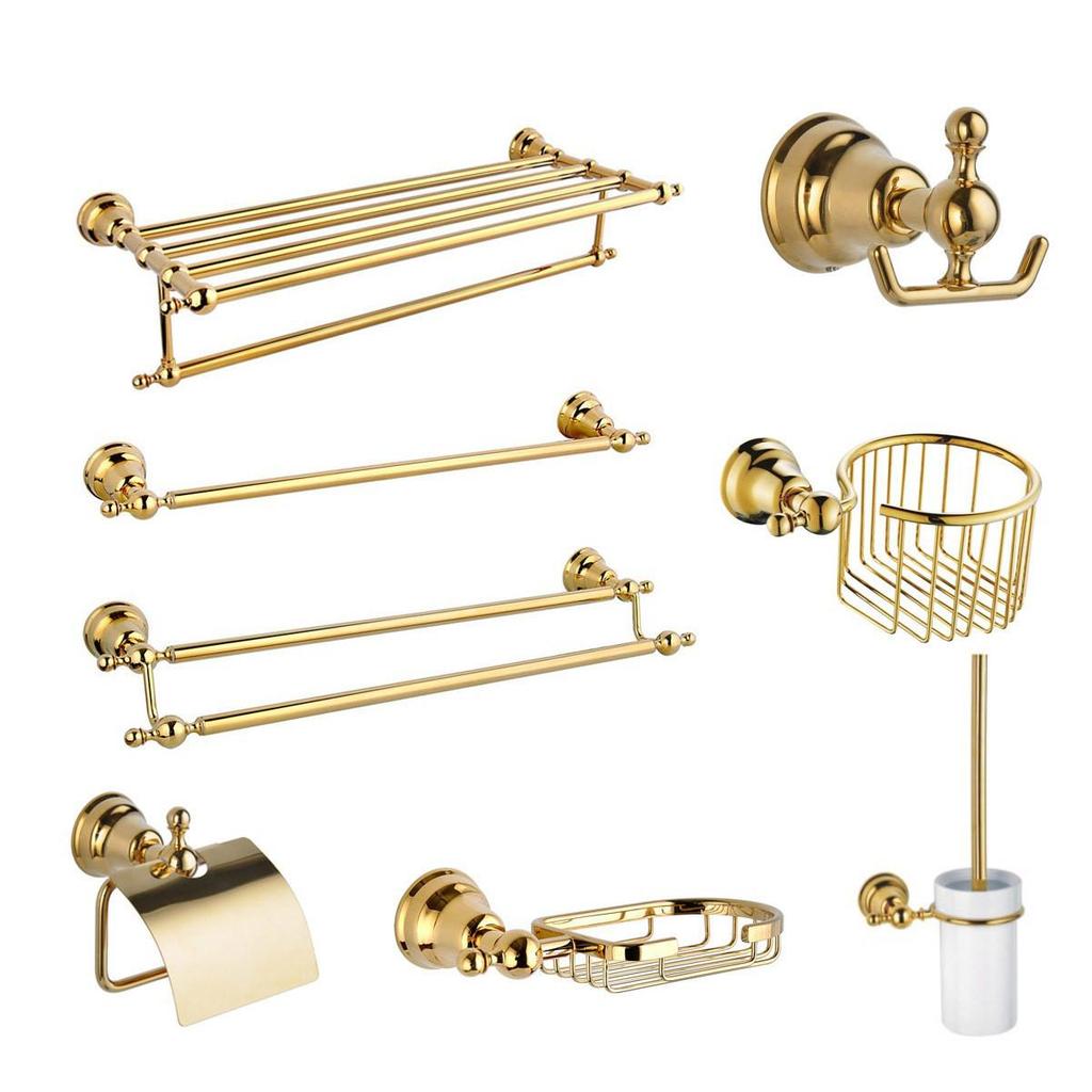 Gold Chrome Plated American Style Towel Rack Set - Retro Bathroom Accessories