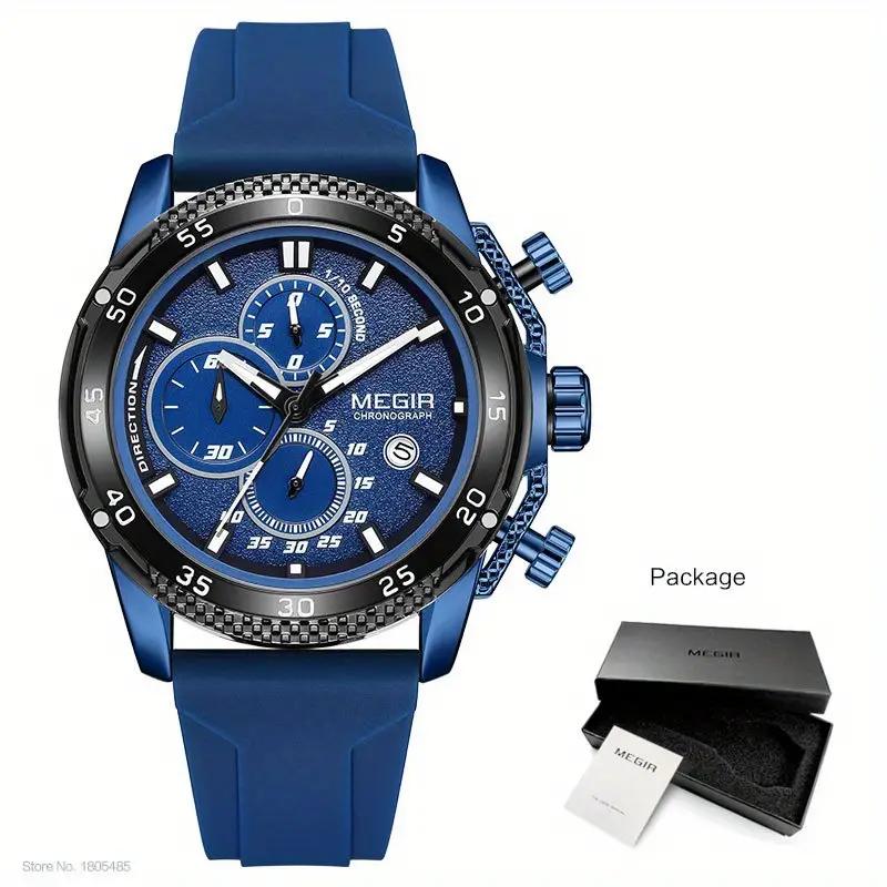 Megir Men's Watch With Silicone Strap Chronograph Quartz Wristwatches Glow Waterproof Wrist Watch, Ideal Choice for Gifts 2211