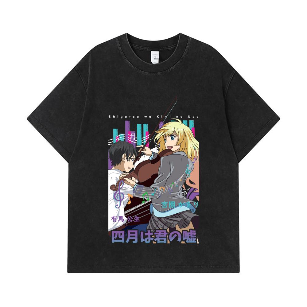 275 GSM Washed T-shirts 100% Cotton Your Lie in April V1 Print Unisex Heavy Cotton T Shirt