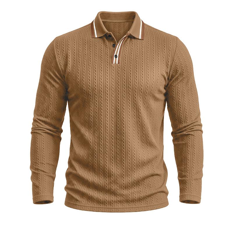 Men S Long Sleeve Polo Shirt Vintage Jacquard Solid Color Casual Top