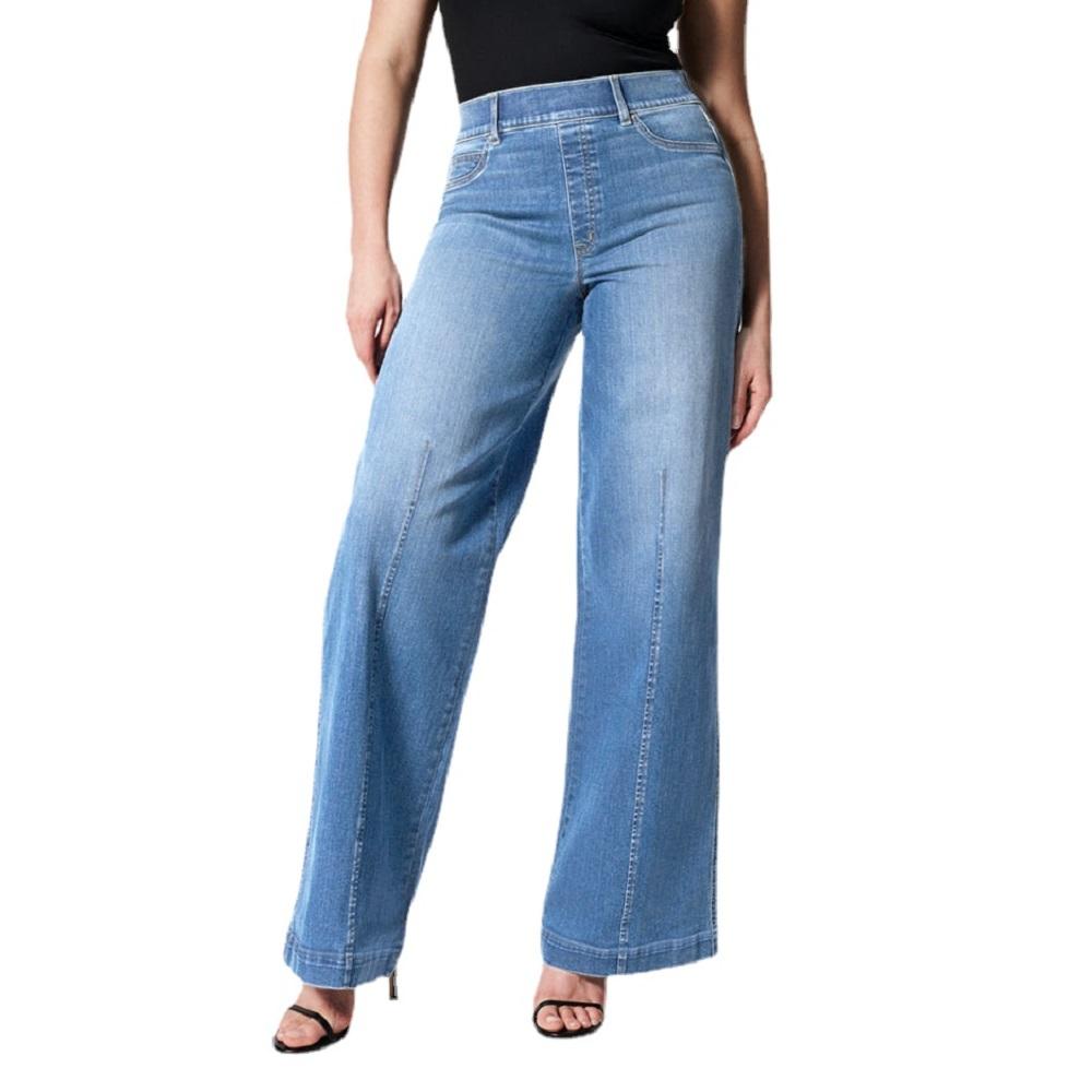 Женские джинсовые джинсы с эластичной резинкой на талии, широкие эластичные джинсовые брюки с высокой талией, женские повседневные длинные брюки