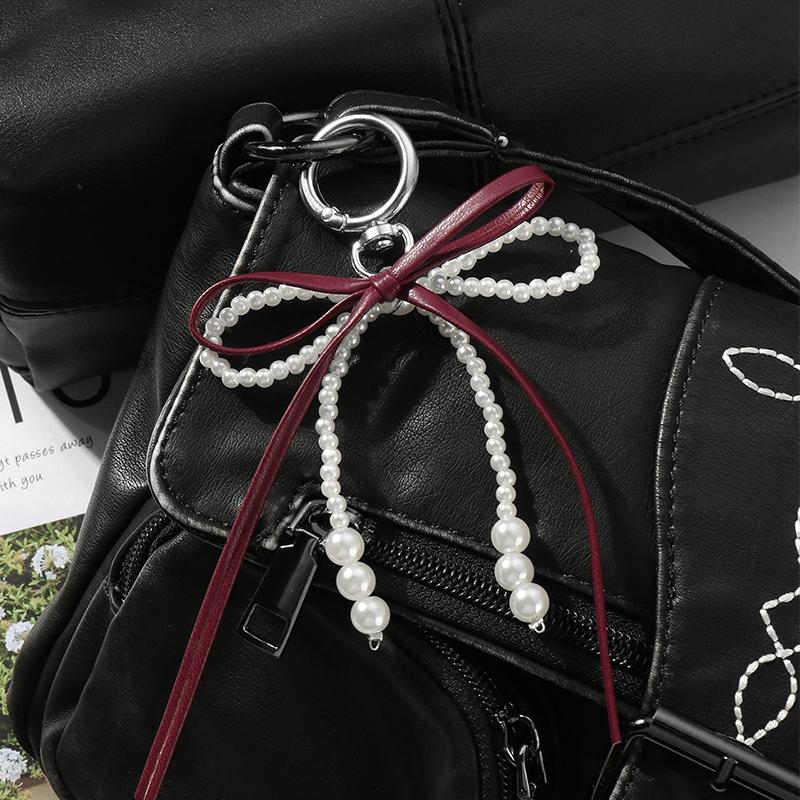 Сладкий брелок с красной вишней и жемчугом, ленточный бантик, подвеска для сумки, украшение для ключей, подарок для лучшего друга