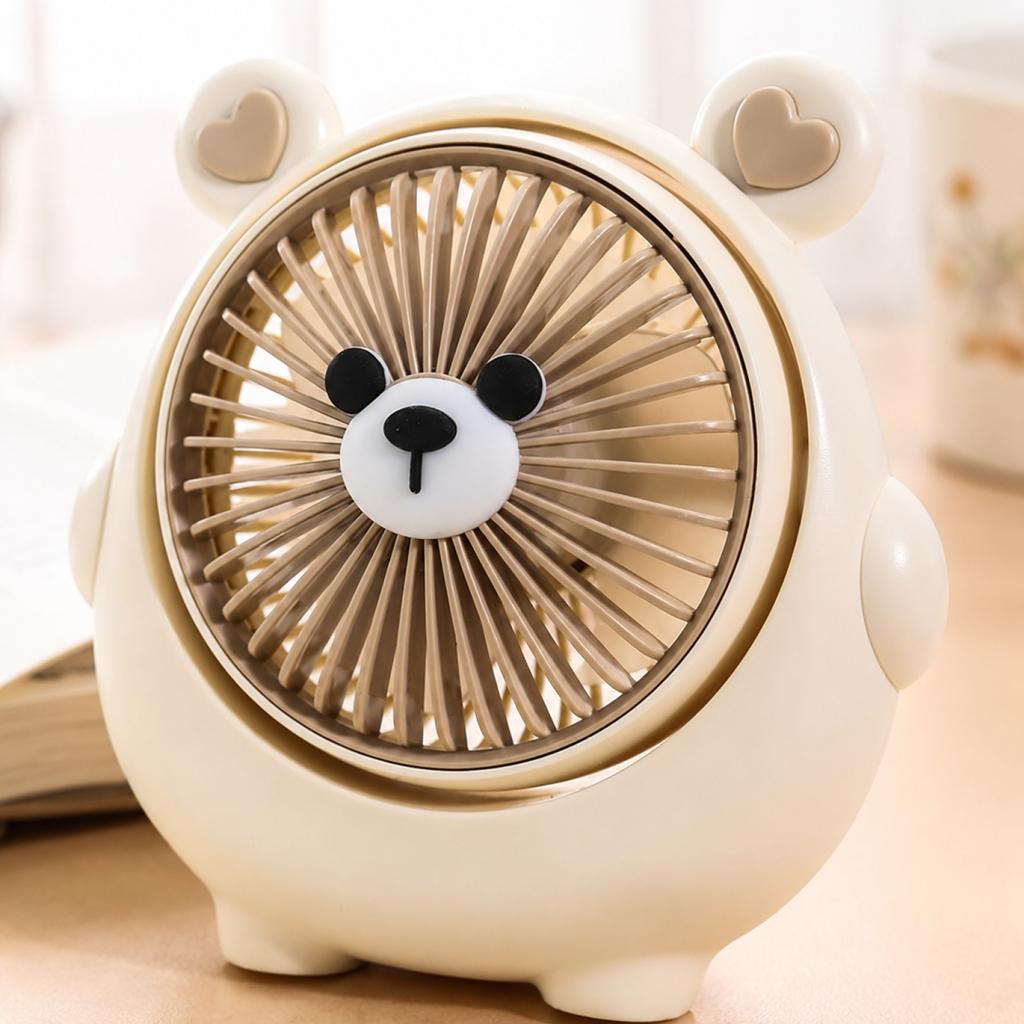 Cute Bear Shaped Desktop Fan USB Rechargeable Portable Small Fan for Office Home Travel Personal Cooling with Adjustable Angle and Quiet Operation