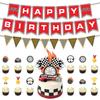 Children'S Birthday Party Arrangement Decoration Racing Theme Black And Red Flag Cake Plugin Honeycomb