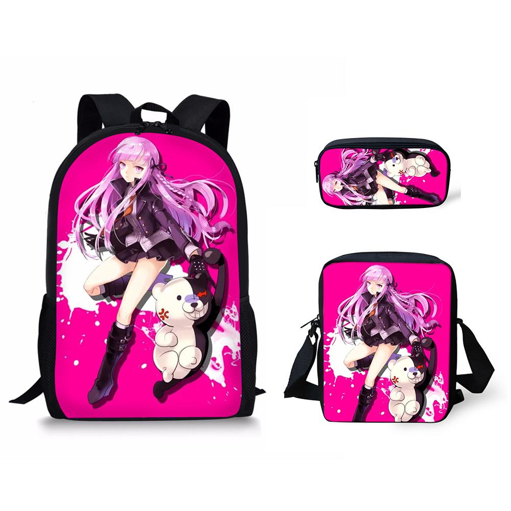 Классический узор Danganronpa 3D-печать 3 шт./комплект школьные рюкзаки для учеников рюкзак для ноутбука повседневный рюкзак наклонная сумка через плечо пенал