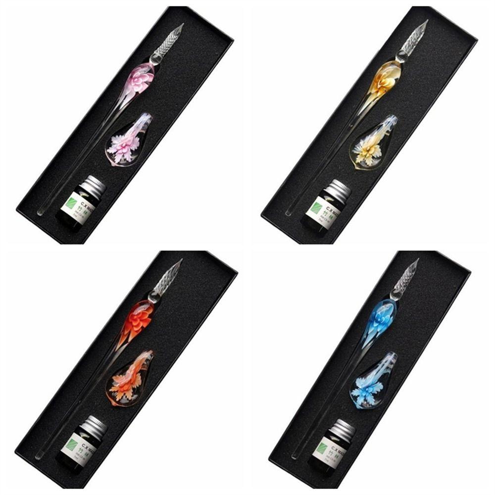 Заправляемые чернила Цветочная ручка для макания Винтажная ручка для макания DIY Крафт Стеклянная перьевая ручка Школьные принадлежности