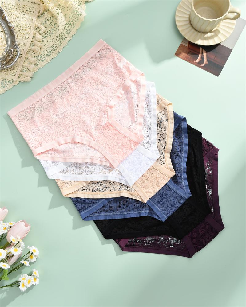3PCS/Set Floral Embroidery Lace Panties Women's Plus Size Underwear Sexy Hollow Solid Briefs Girls Mid-Rise Temptation Lingerie