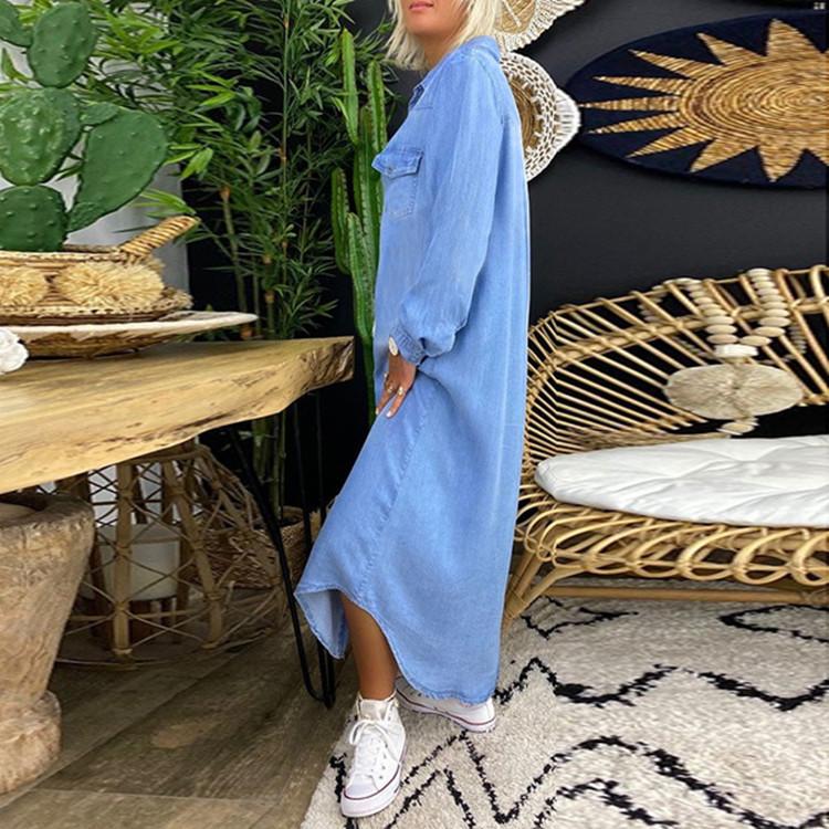 Женские летние осенние джинсовые длинные платья в стиле ретро, джинсы с карманами на пуговицах, платье макси, женское повседневное платье